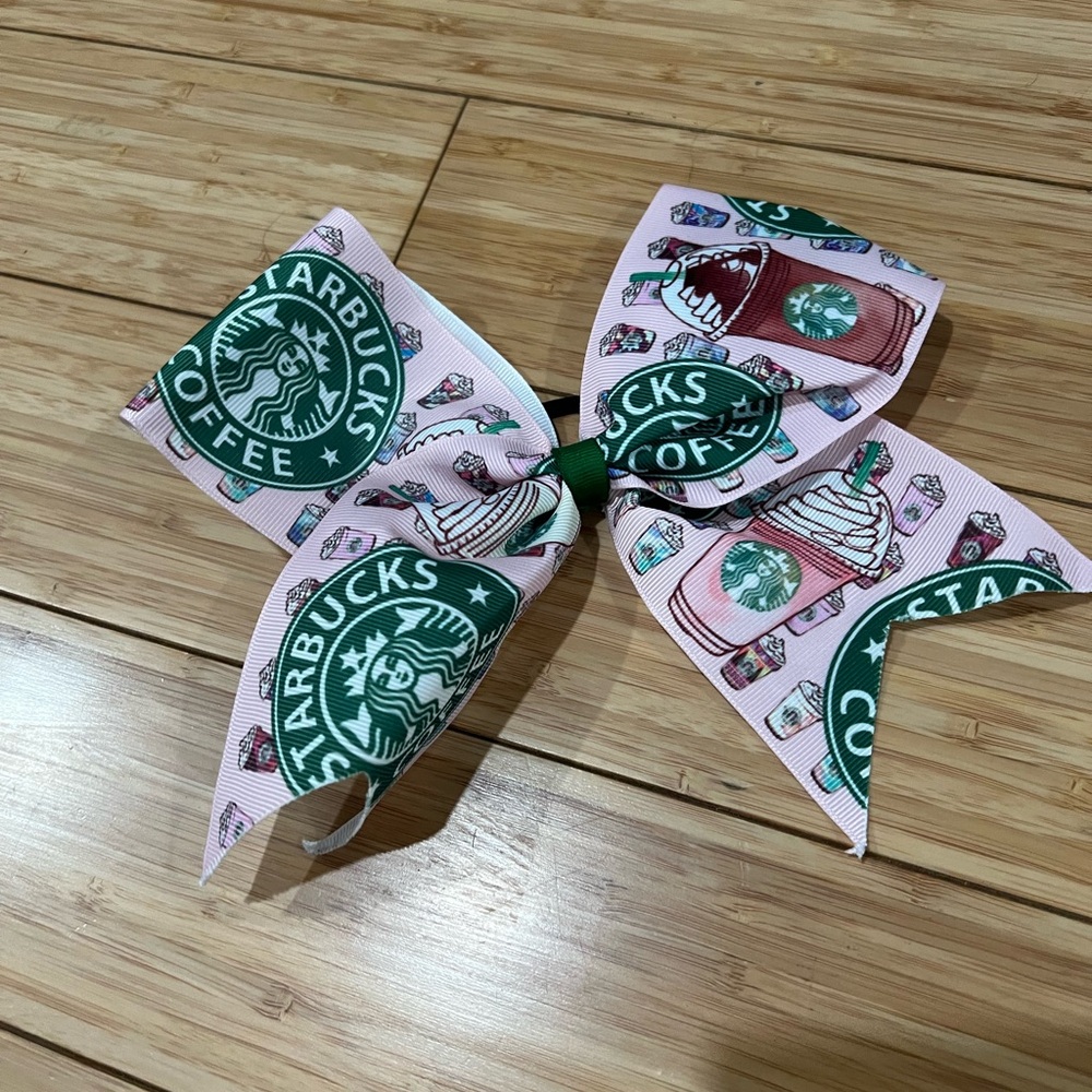 Starbucks Green and Pink Coffee-Themed Hair Bow